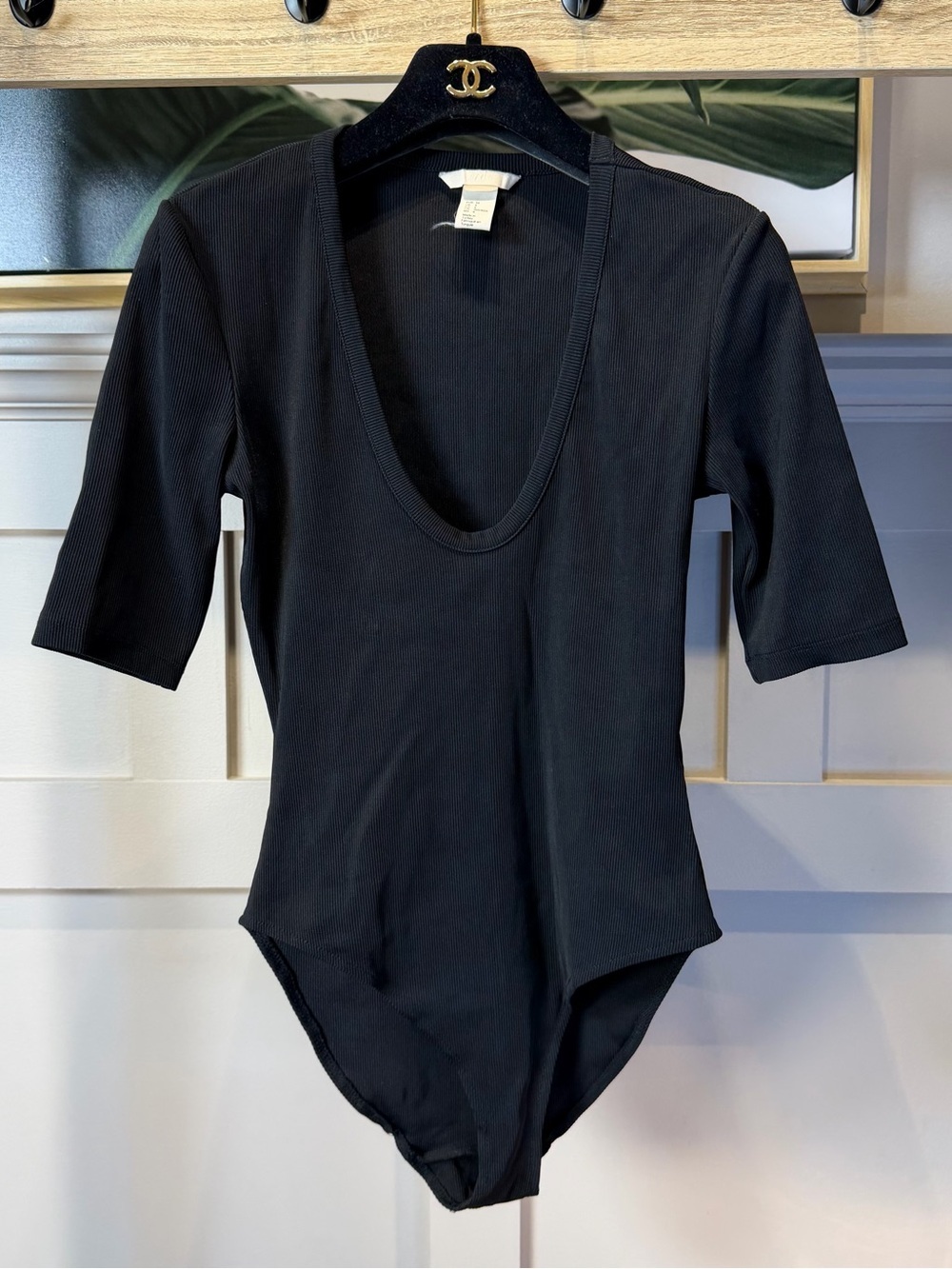 HM Black Scoop Neck Ribbed Bodysuit - Women Tops 4